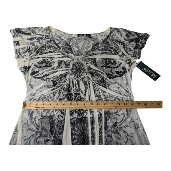 NWT Apt 9 Womens Geometric Dress Scoop Neck Gray White Shark Bite Stretch Knit L - Picture 11 of 14